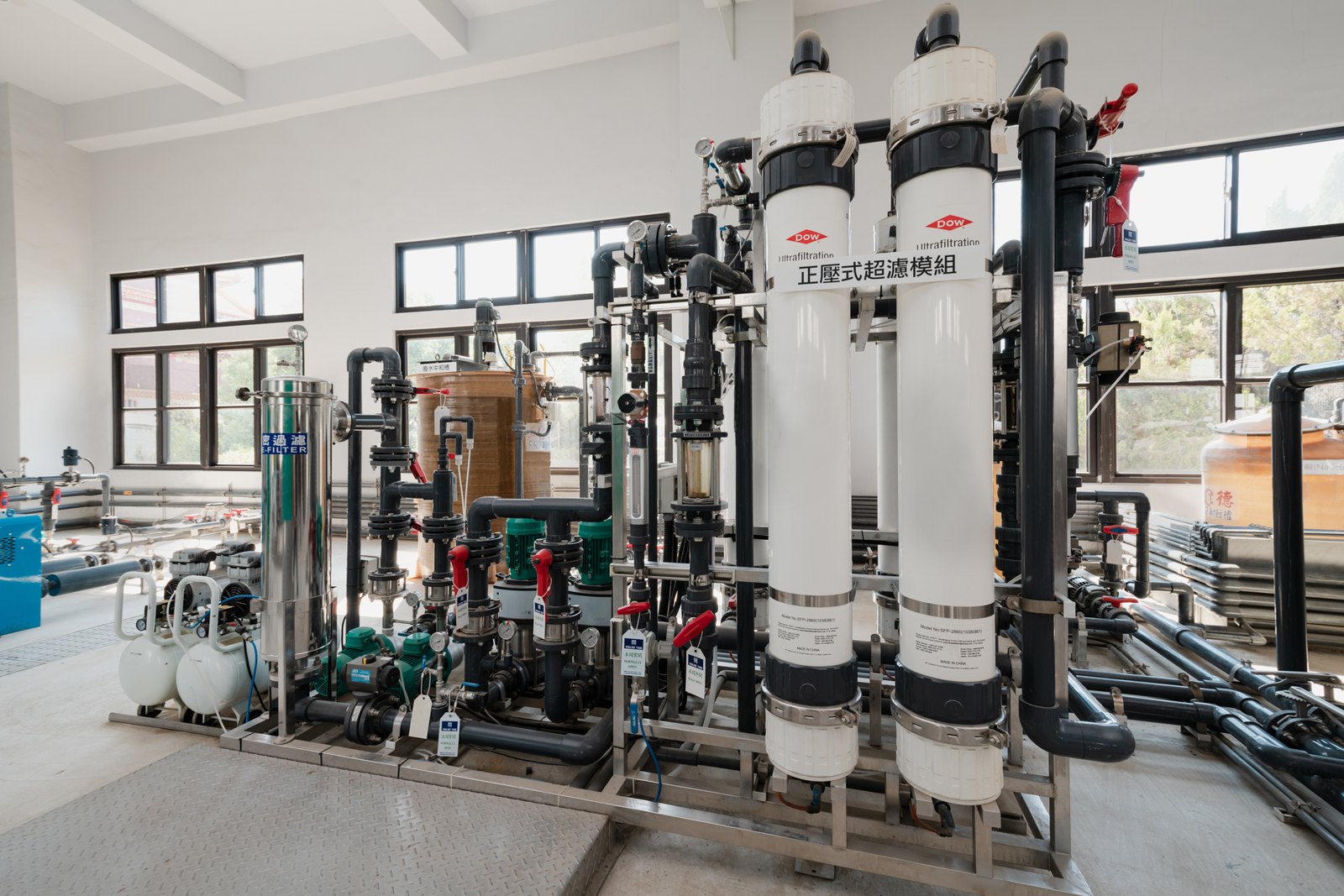 Pressurised ultrafiltration modules for plant water recycling
